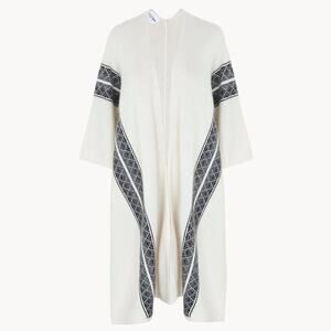 Kujten Cape Liv 2-Threads Cashmere Fringed Open Front Cape Sweater Beige OS NWT